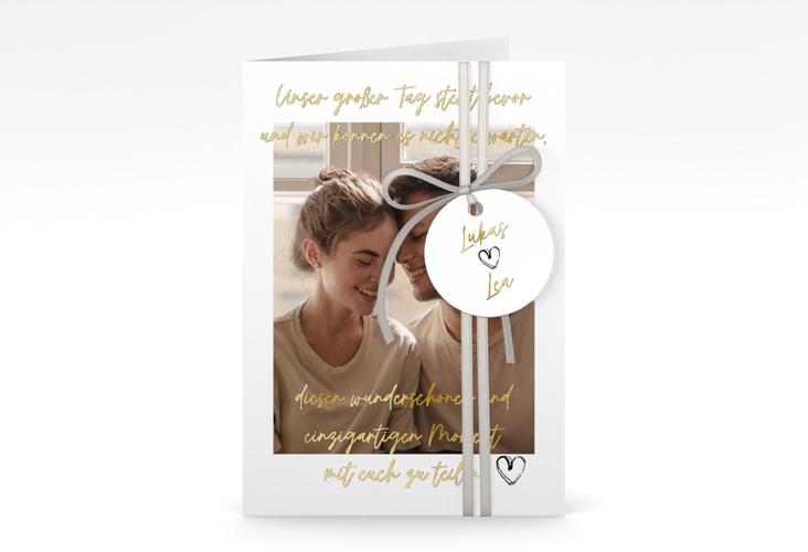 Einladungskarte Hochzeit Liebesbrief A6 Klappkarte hoch weiss gold