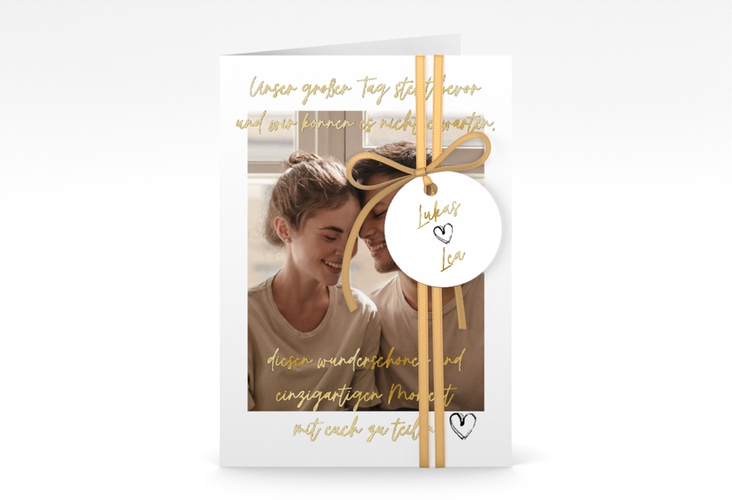 Einladungskarte Hochzeit Liebesbrief A6 Klappkarte hoch weiss gold
