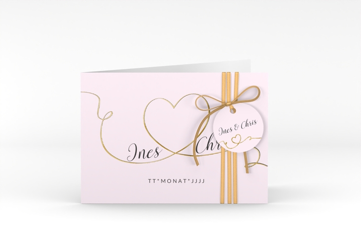 Hochzeitseinladung Dolce A6 Klappkarte quer rosa gold
