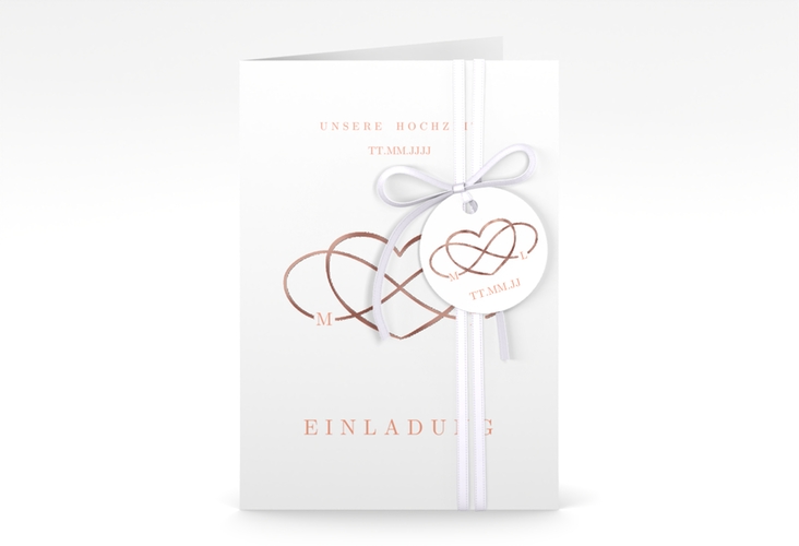 Einladungskarte Hochzeit Infinity A6 Klappkarte hoch apricot rosegold