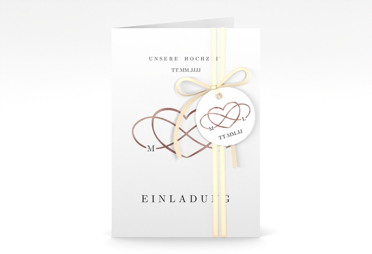 Einladungskarte Hochzeit Infinity A6 Klappkarte hoch schwarz rosegold