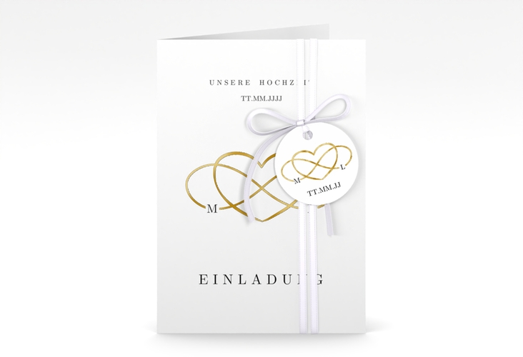 Einladungskarte Hochzeit Infinity A6 Klappkarte hoch schwarz gold