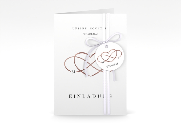 Einladungskarte Hochzeit Infinity A6 Klappkarte hoch schwarz rosegold