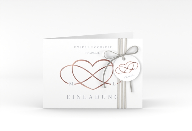 Hochzeitseinladung Infinity A6 Klappkarte quer grau rosegold