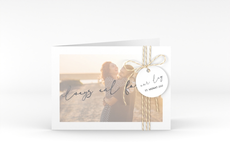 Hochzeitseinladung Lucent A6 Klappkarte quer weiss silber