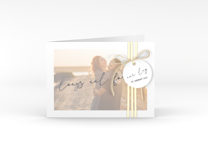 Hochzeitseinladung Lucent A6 Klappkarte quer weiss silber