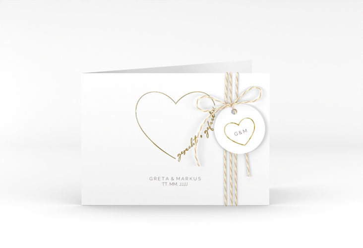 Hochzeitseinladung Lebenstraum A6 Klappkarte quer weiss gold