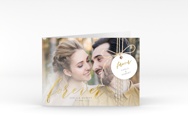 Hochzeitseinladung Promise A6 Klappkarte quer weiss gold