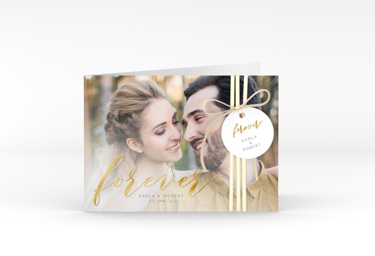 Hochzeitseinladung Promise A6 Klappkarte quer weiss gold