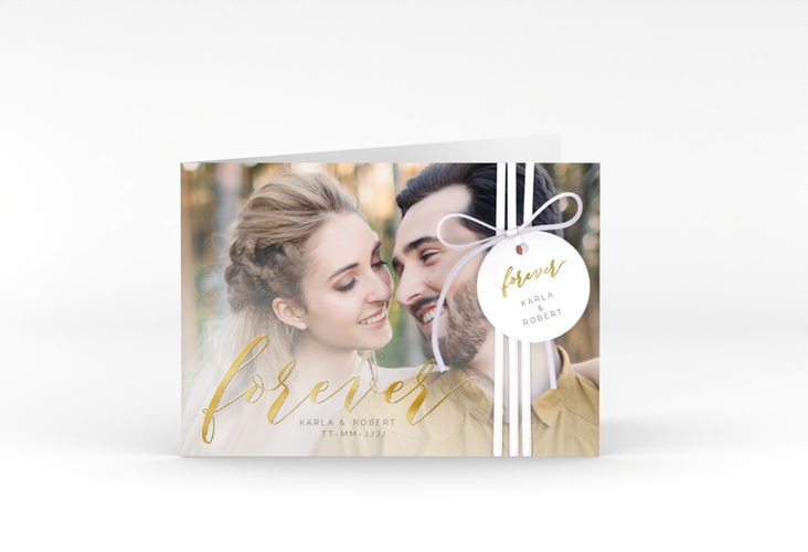 Hochzeitseinladung Promise A6 Klappkarte quer weiss gold