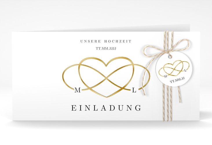 Hochzeitseinladung Infinity lange Klappkarte quer schwarz gold