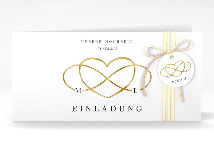 Hochzeitseinladung Infinity lange Klappkarte quer schwarz gold