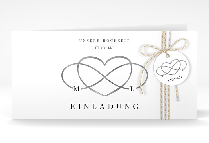 Hochzeitseinladung Infinity lange Klappkarte quer schwarz silber