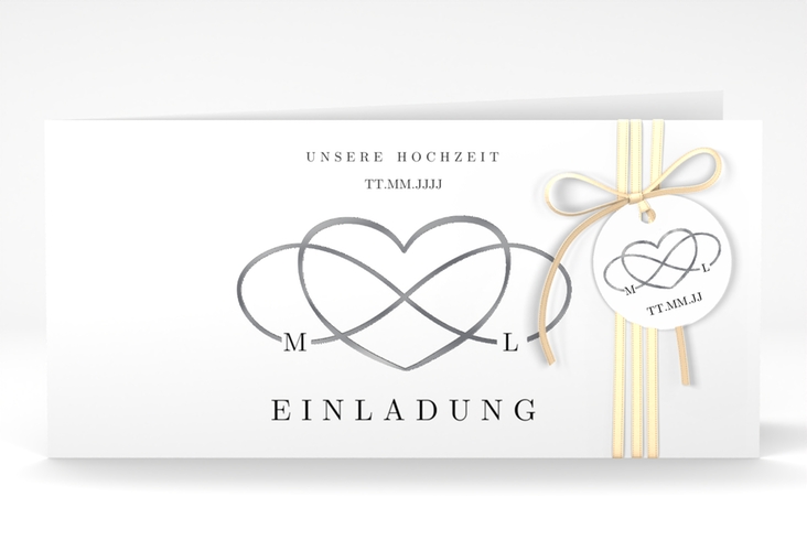 Hochzeitseinladung Infinity lange Klappkarte quer schwarz silber