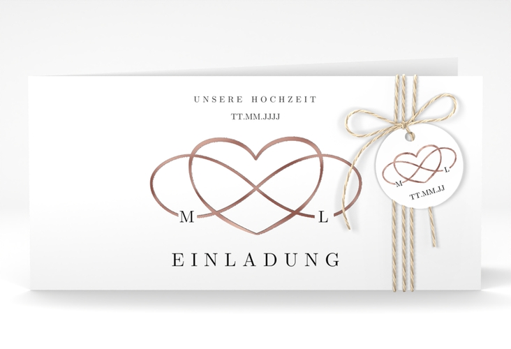 Hochzeitseinladung Infinity lange Klappkarte quer schwarz rosegold