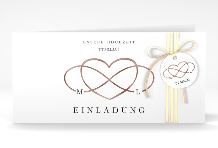 Hochzeitseinladung Infinity lange Klappkarte quer schwarz rosegold