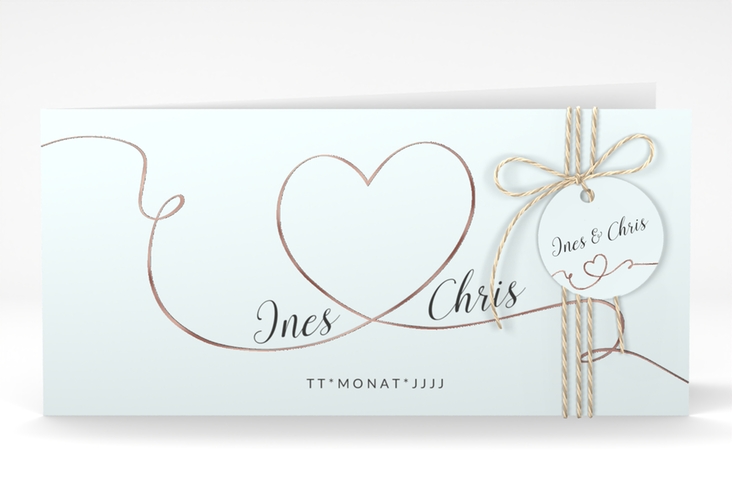 Hochzeitseinladung Dolce lange Klappkarte quer tuerkis rosegold