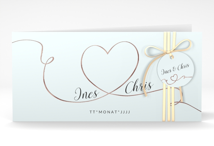 Hochzeitseinladung Dolce lange Klappkarte quer tuerkis rosegold