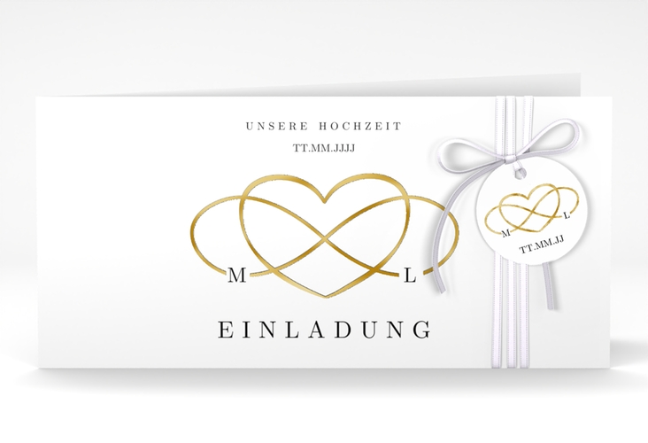 Hochzeitseinladung Infinity lange Klappkarte quer schwarz gold