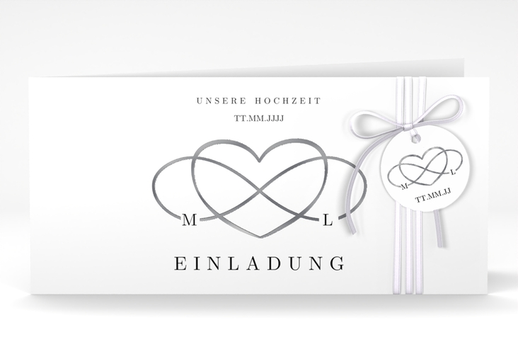 Hochzeitseinladung Infinity lange Klappkarte quer schwarz silber
