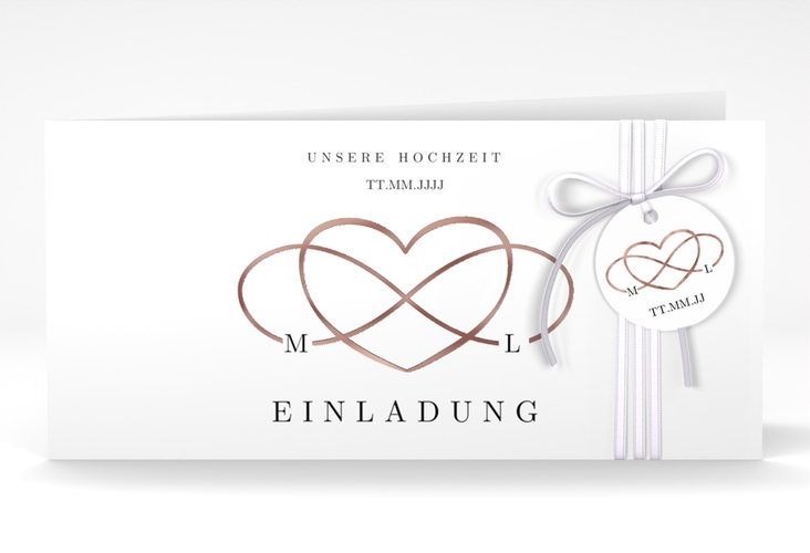 Hochzeitseinladung Infinity lange Klappkarte quer schwarz rosegold