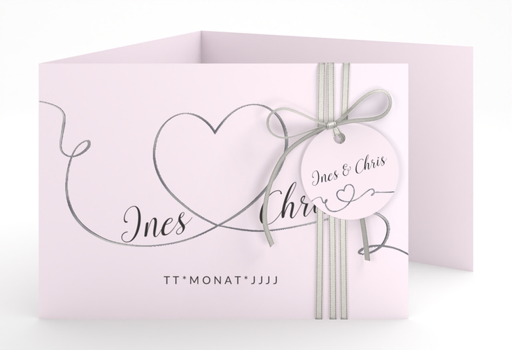 Hochzeitseinladung Dolce A6 Doppel-Klappkarte rosa silber
