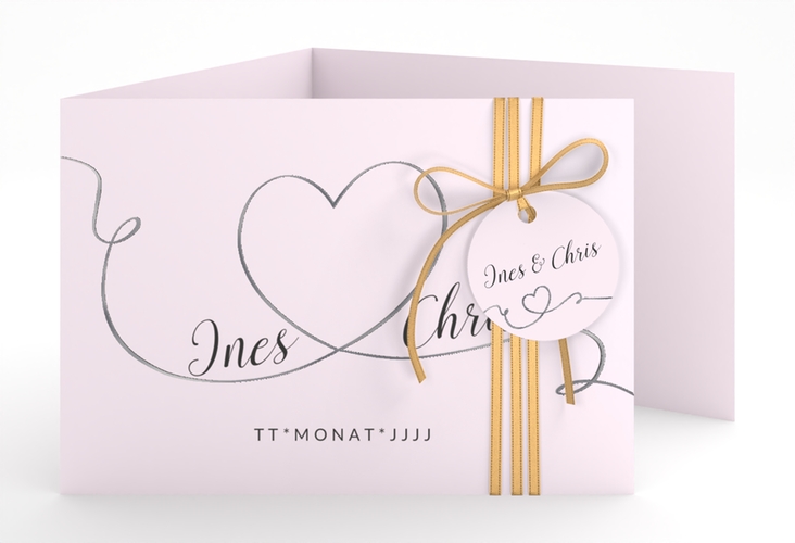 Hochzeitseinladung Dolce A6 Doppel-Klappkarte rosa silber