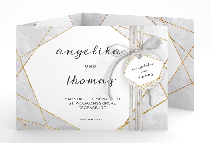 Hochzeitseinladung Asymmetry A6 Doppel-Klappkarte grau gold