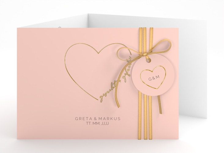 Hochzeitseinladung Lebenstraum A6 Doppel-Klappkarte rosa gold