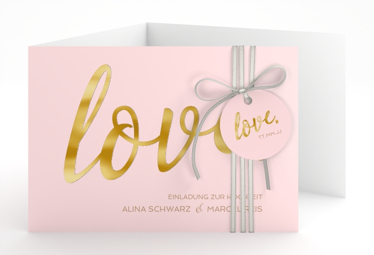 Hochzeitseinladung Glam A6 Doppel-Klappkarte rosa gold