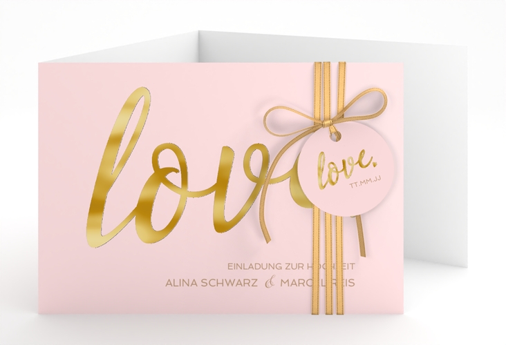 Hochzeitseinladung Glam A6 Doppel-Klappkarte rosa gold