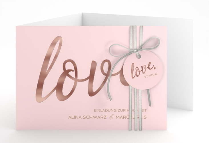 Hochzeitseinladung Glam A6 Doppel-Klappkarte rosa rosegold