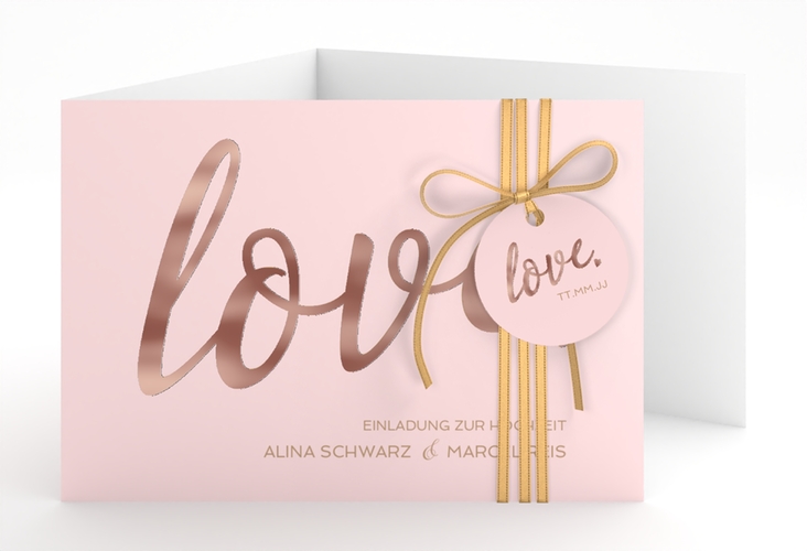 Hochzeitseinladung Glam A6 Doppel-Klappkarte rosa rosegold