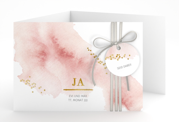 Hochzeitseinladung Pastell A6 Doppel-Klappkarte rosa gold