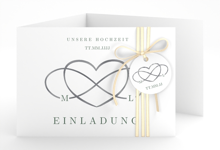 Hochzeitseinladung Infinity A6 Doppel-Klappkarte gruen silber
