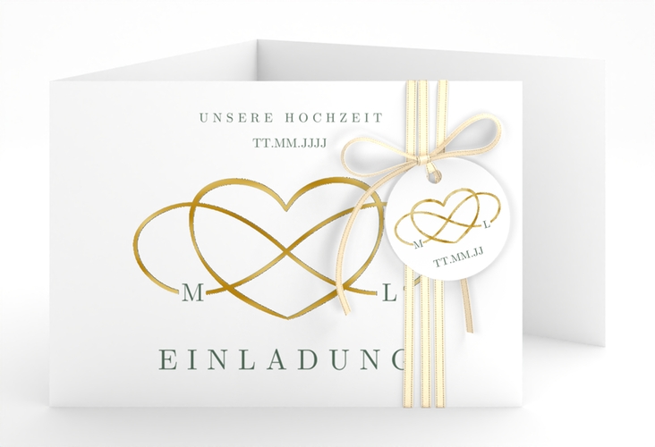 Hochzeitseinladung Infinity A6 Doppel-Klappkarte gruen gold