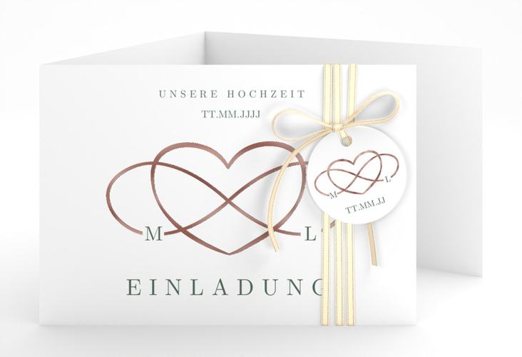 Hochzeitseinladung Infinity A6 Doppel-Klappkarte gruen rosegold