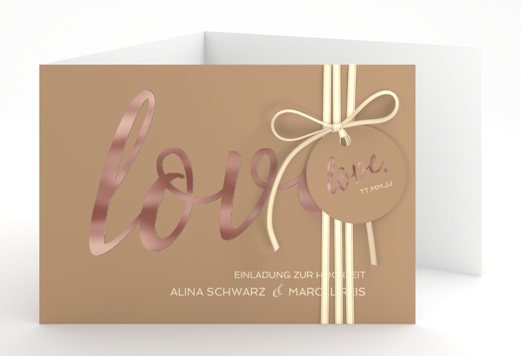 Hochzeitseinladung Glam A6 Doppel-Klappkarte beige rosegold