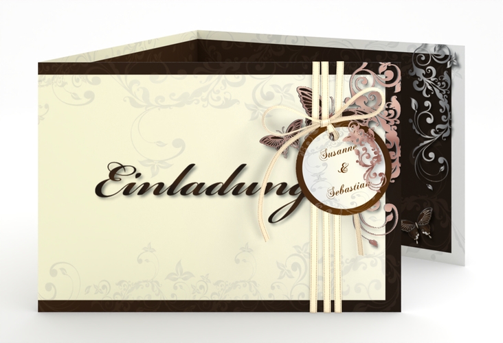 Hochzeitseinladung Toulouse A6 Doppel-Klappkarte braun rosegold