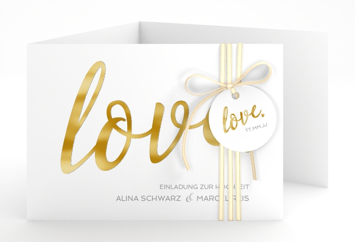 Hochzeitseinladung Glam A6 Doppel-Klappkarte weiss gold