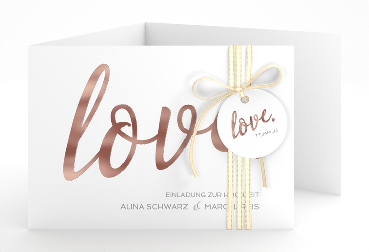 Hochzeitseinladung Glam A6 Doppel-Klappkarte weiss rosegold
