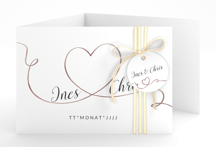 Hochzeitseinladung Dolce A6 Doppel-Klappkarte weiss rosegold