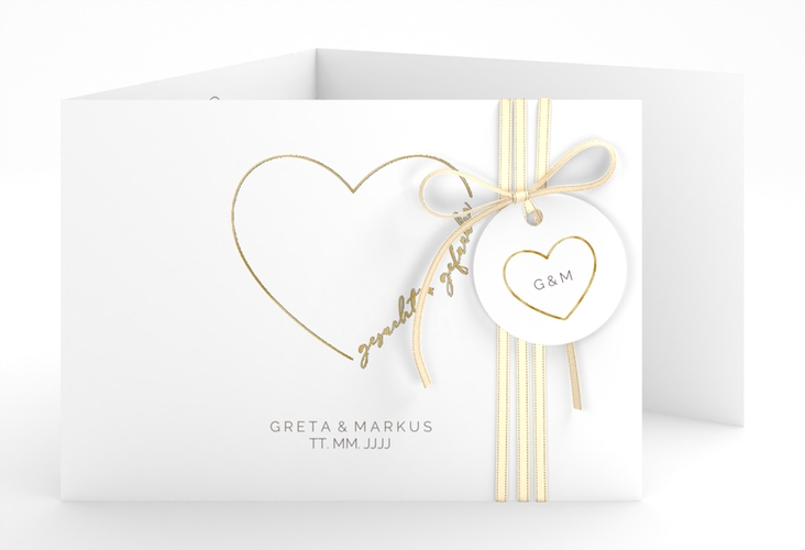 Hochzeitseinladung Lebenstraum A6 Doppel-Klappkarte weiss gold