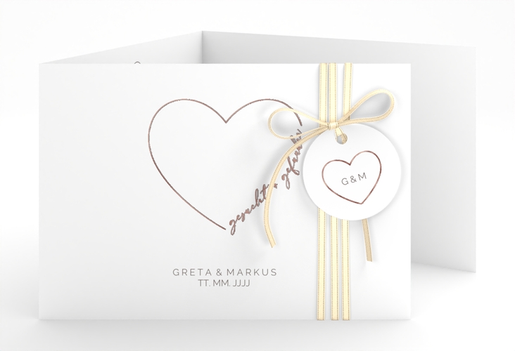 Hochzeitseinladung Lebenstraum A6 Doppel-Klappkarte weiss rosegold