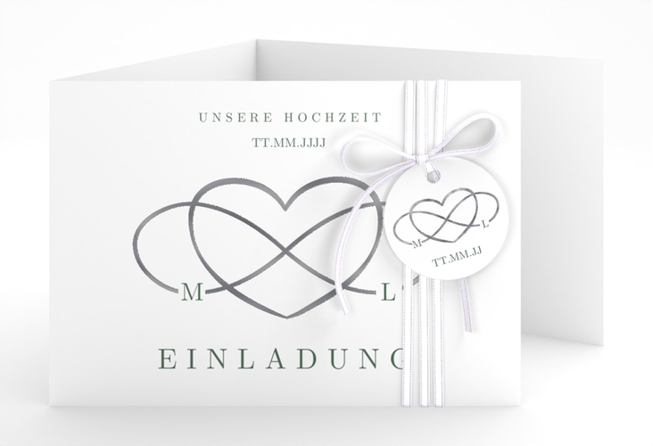 Hochzeitseinladung Infinity A6 Doppel-Klappkarte gruen silber