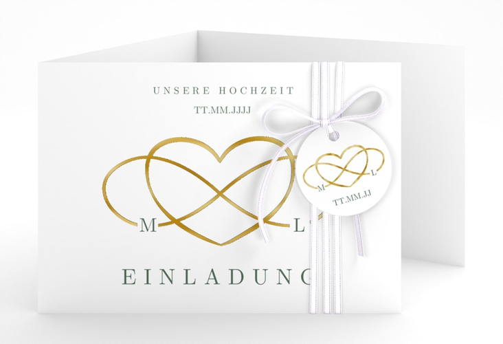 Hochzeitseinladung Infinity A6 Doppel-Klappkarte gruen gold