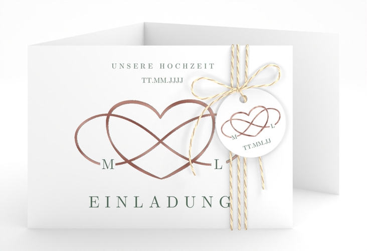 Hochzeitseinladung Infinity A6 Doppel-Klappkarte gruen rosegold