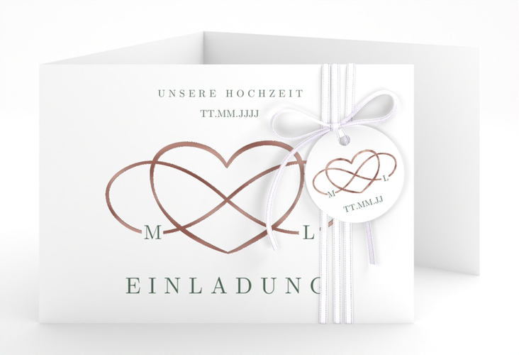 Hochzeitseinladung Infinity A6 Doppel-Klappkarte gruen rosegold