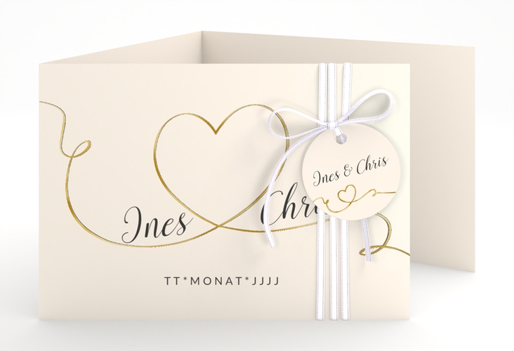 Hochzeitseinladung Dolce A6 Doppel-Klappkarte beige gold