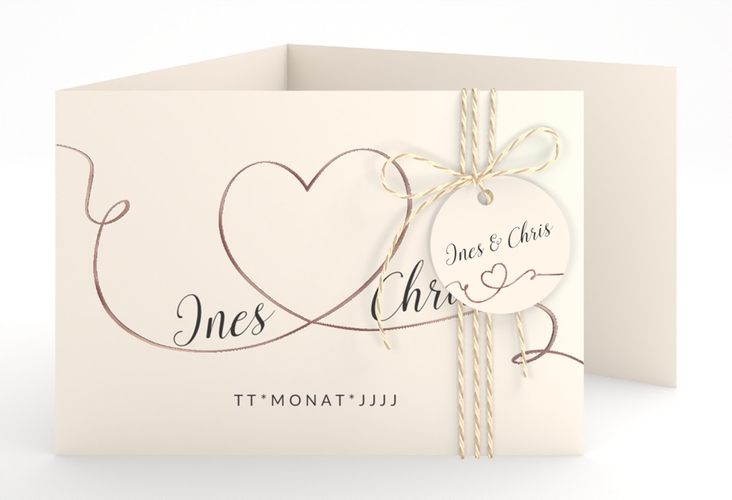 Hochzeitseinladung Dolce A6 Doppel-Klappkarte beige rosegold